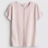 Cotton-rich ribbed button-through top