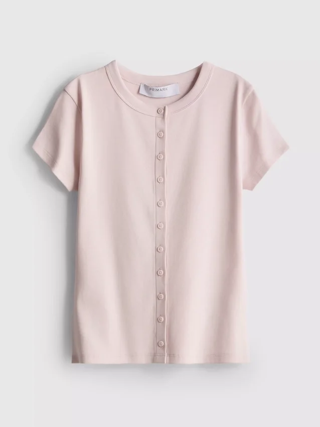 Cotton-rich ribbed button-through top