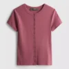 Cotton-rich ribbed button-through top