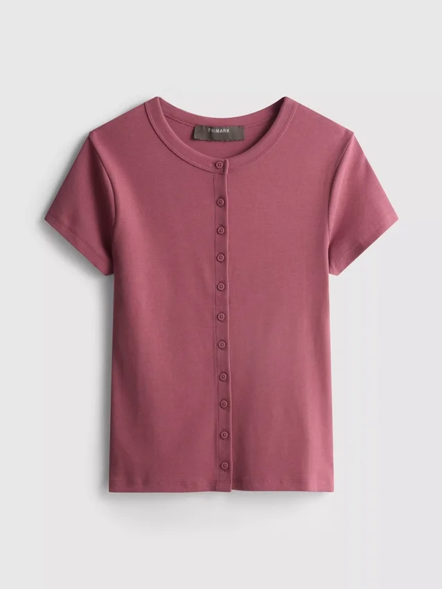 Cotton-rich ribbed button-through top