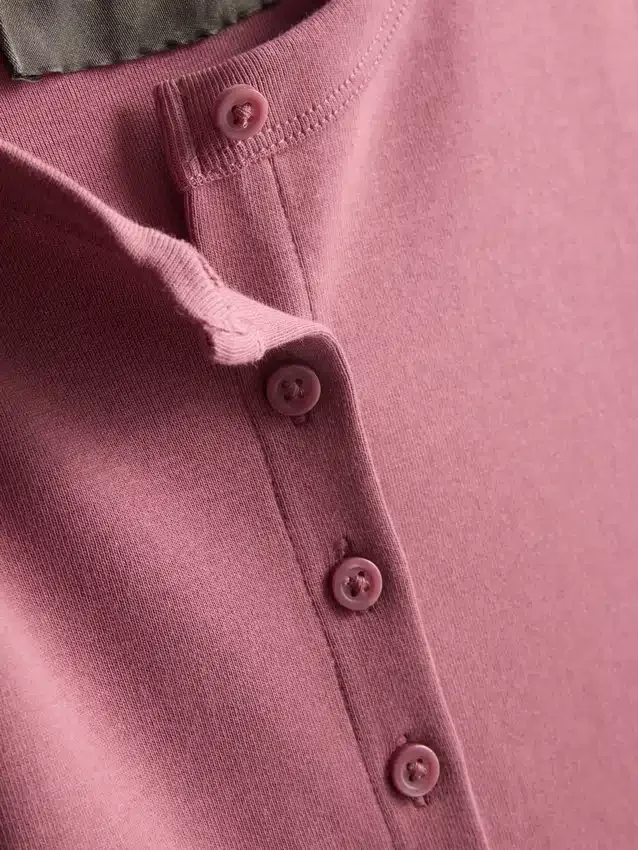 Cotton-rich ribbed button-through top