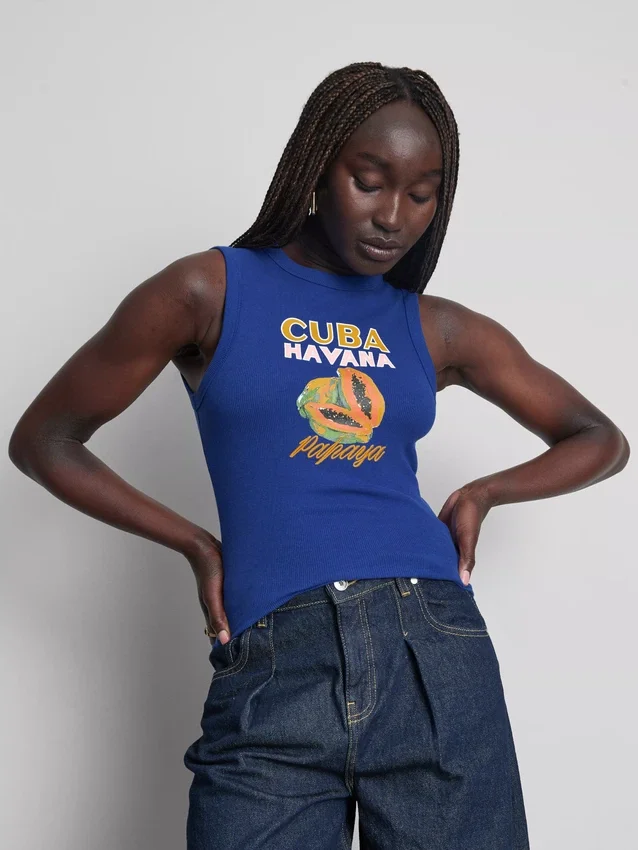 Cotton rich ribbed graphic tank