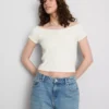 Cotton-rich short-sleeve bardot top