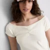 Cotton-rich short-sleeve bardot top