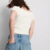 Cotton-rich short-sleeve bardot top