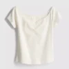 Cotton-rich short-sleeve bardot top