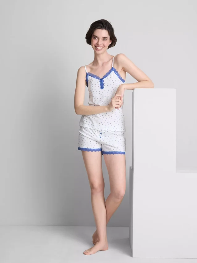 Cotton-rich stretch shorty pajamas