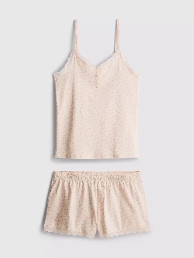 Cotton-rich stretch shorty pajamas