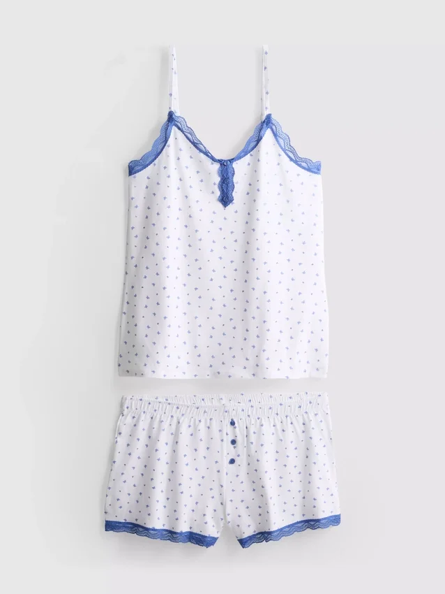 Cotton-rich stretch shorty pajamas