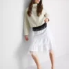 Cotton-rich tiered lace midi skirt