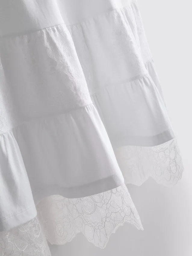 Cotton-rich tiered lace midi skirt