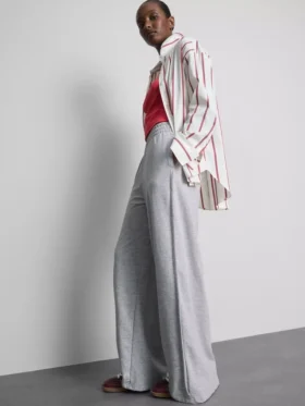 Cotton-rich wide-leg pleated joggers