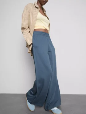 Cotton-rich wide-leg pleated joggers