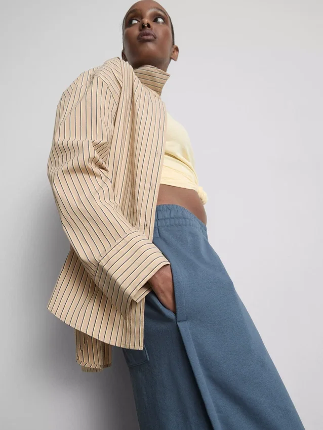 Cotton-rich wide-leg pleated joggers