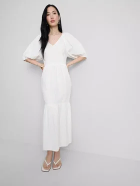 Cotton seersucker midi smock dress