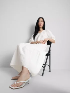 Cotton seersucker midi smock dress