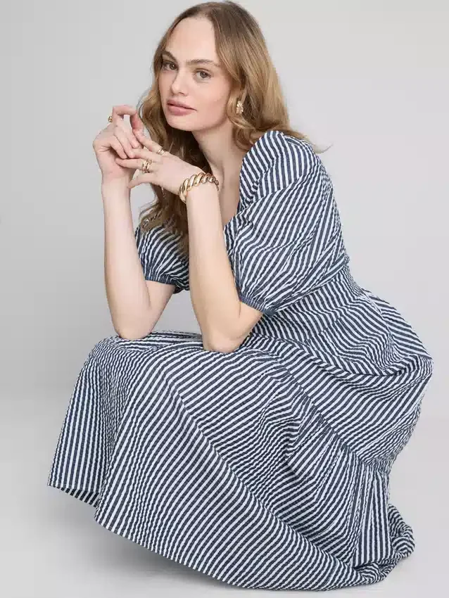 Cotton seersucker midi smock dress