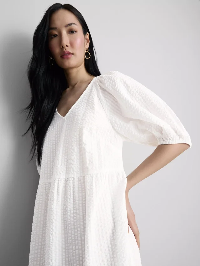 Cotton seersucker midi smock dress