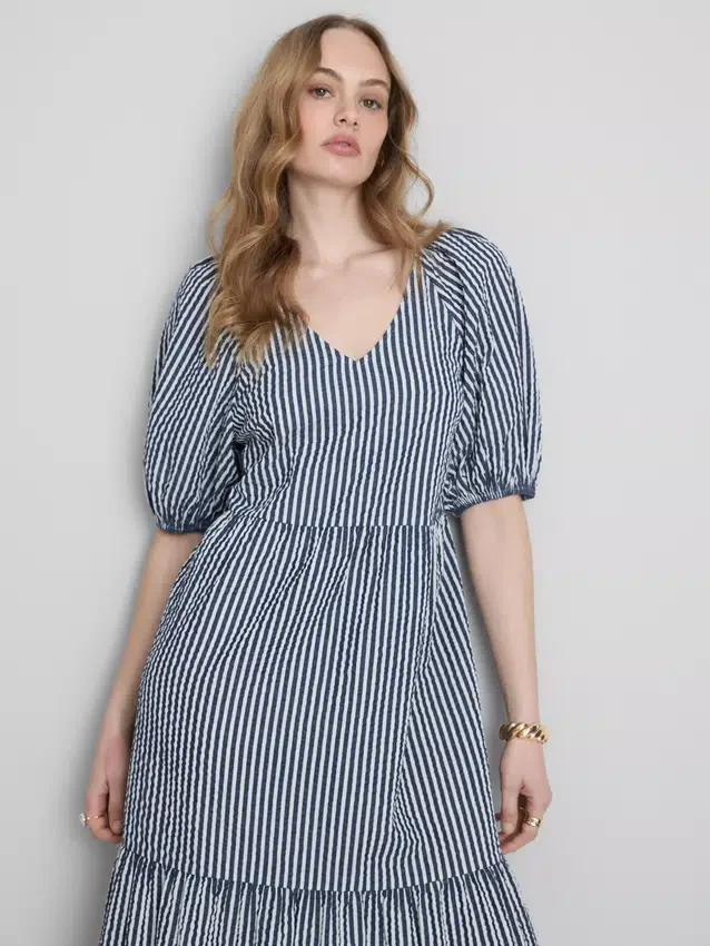 Cotton seersucker midi smock dress