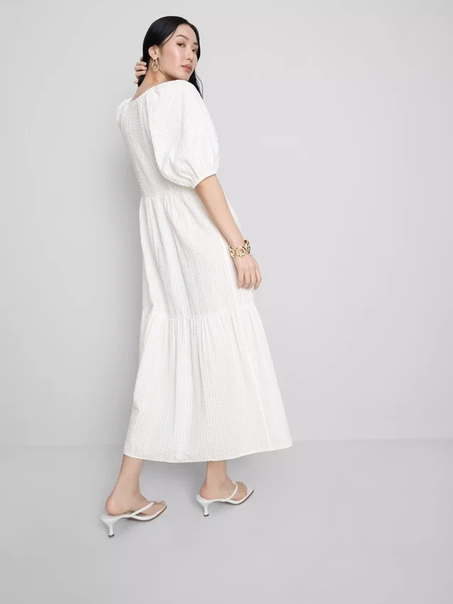 Cotton seersucker midi smock dress