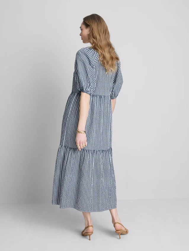 Cotton seersucker midi smock dress