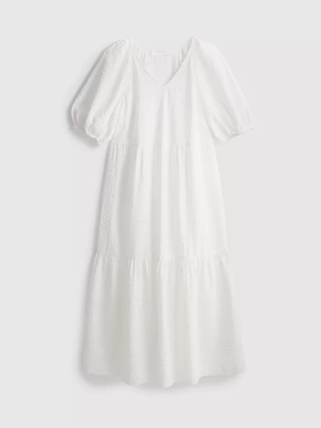 Cotton seersucker midi smock dress