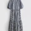 Cotton seersucker midi smock dress