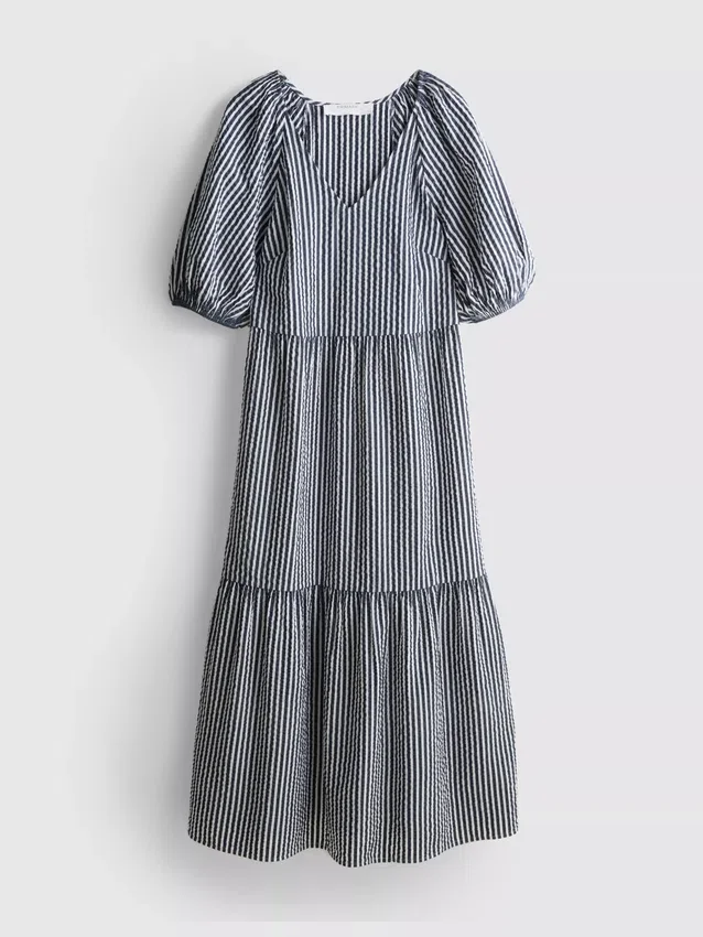 Cotton seersucker midi smock dress