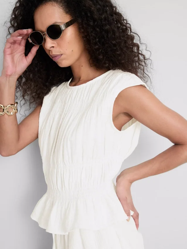 Cotton shirred tank top