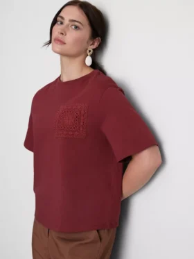 Cotton short sleeve crochet tee