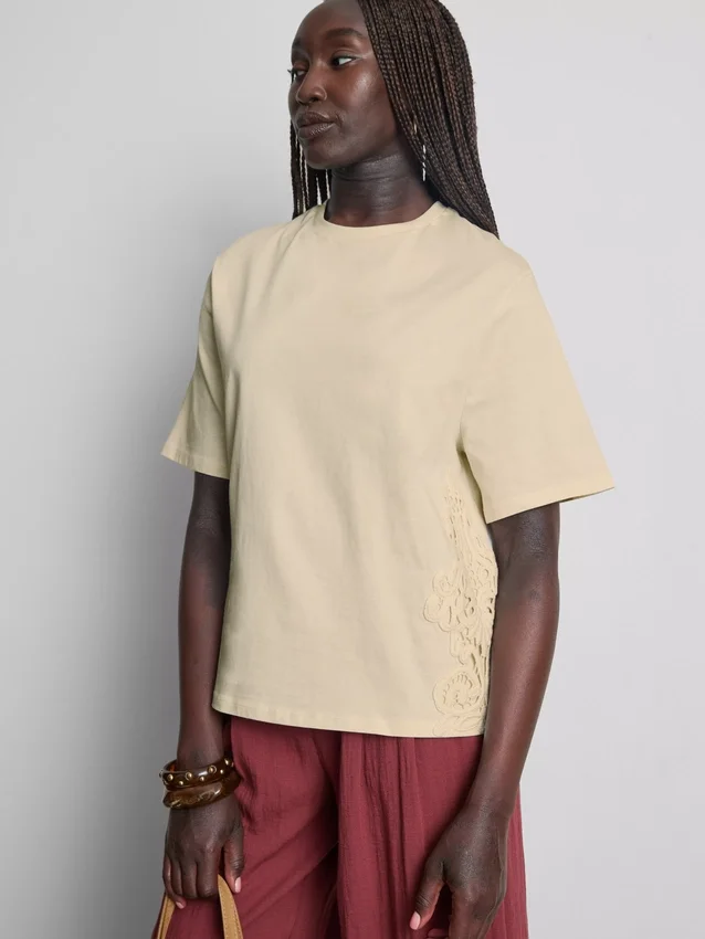 Cotton short sleeve crochet tee