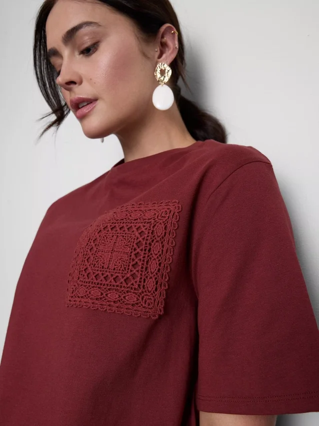 Cotton short sleeve crochet tee