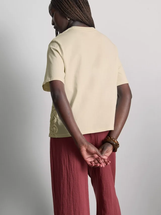 Cotton short sleeve crochet tee
