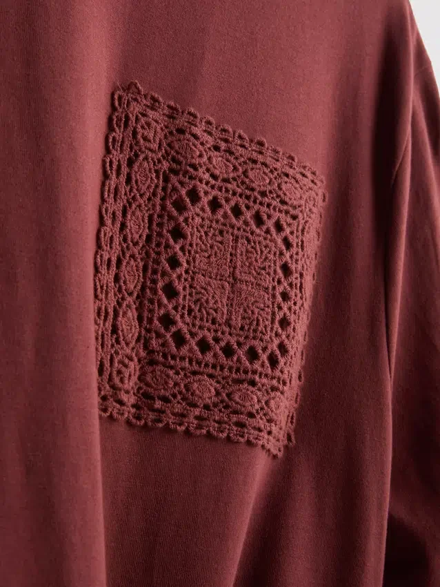 Cotton short sleeve crochet tee