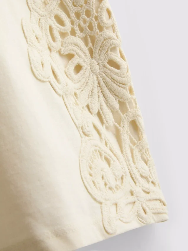 Cotton short sleeve crochet tee