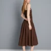 Cotton square neck ruched midi dress