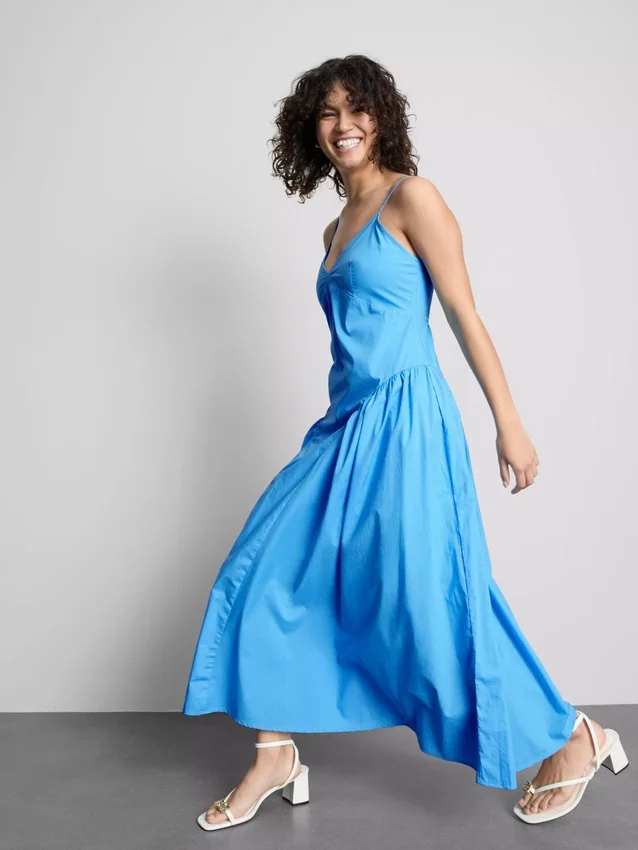 Cotton strappy corset midi dress