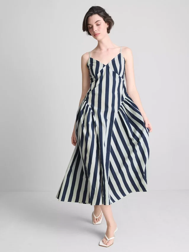 Cotton strappy corset midi dress