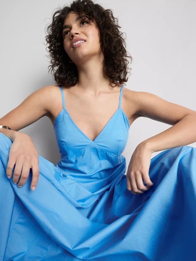 Cotton strappy corset midi dress