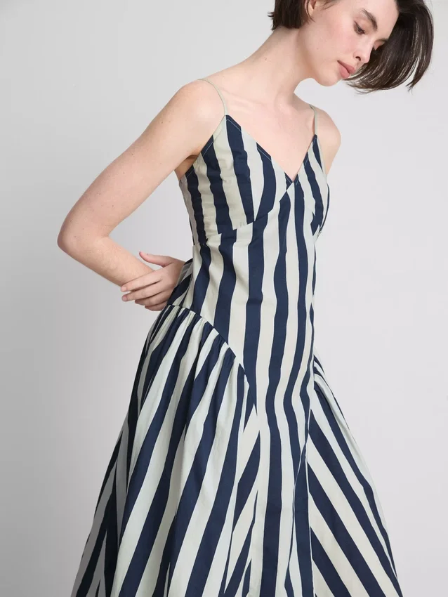 Cotton strappy corset midi dress