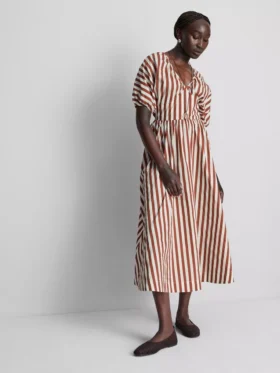 Cotton striped midaxi smock dress