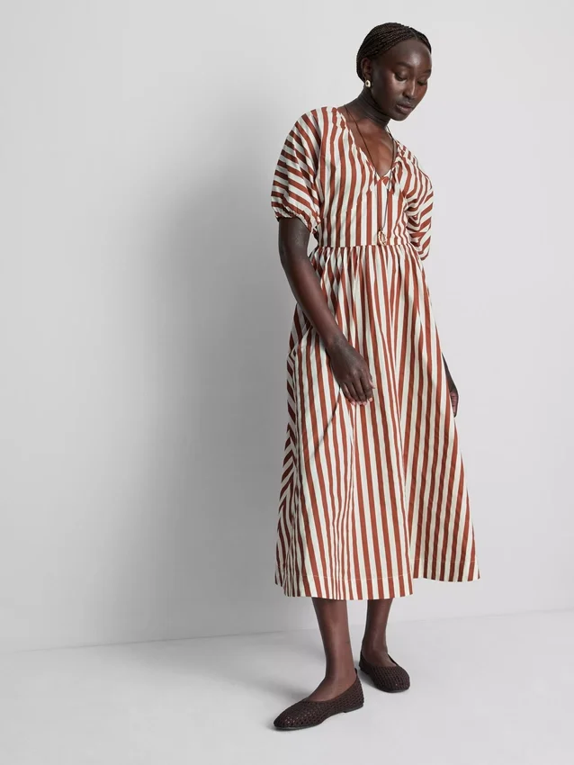 Cotton striped midaxi smock dress