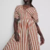 Cotton striped midaxi smock dress