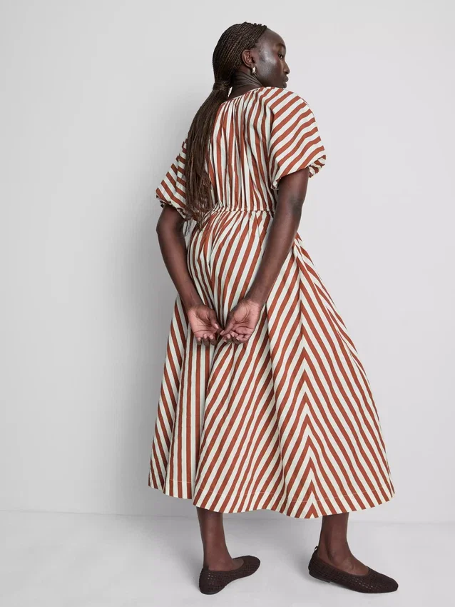 Cotton striped midaxi smock dress