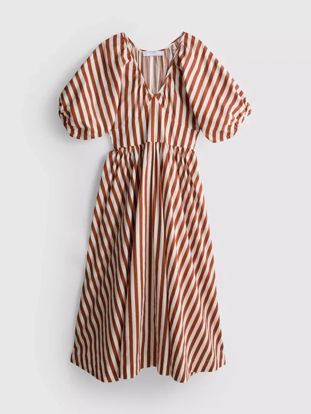 Cotton striped midaxi smock dress
