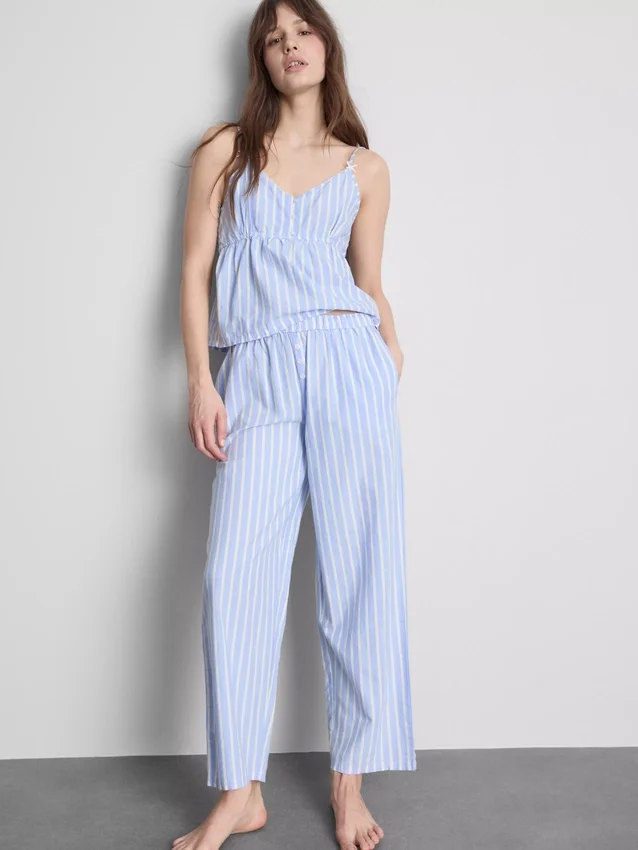 Cotton striped oxford pajama bottoms