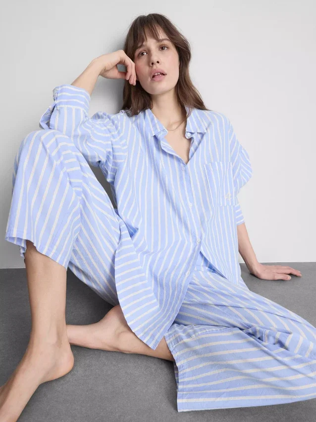 Cotton striped oxford pajama shirt