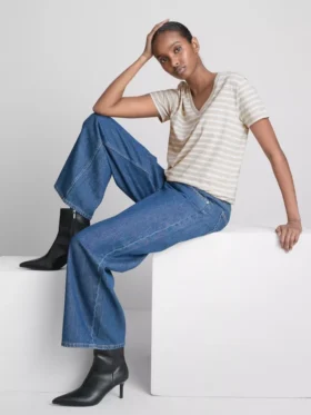 Cotton striped v-neck tee