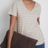 Cotton striped v-neck tee