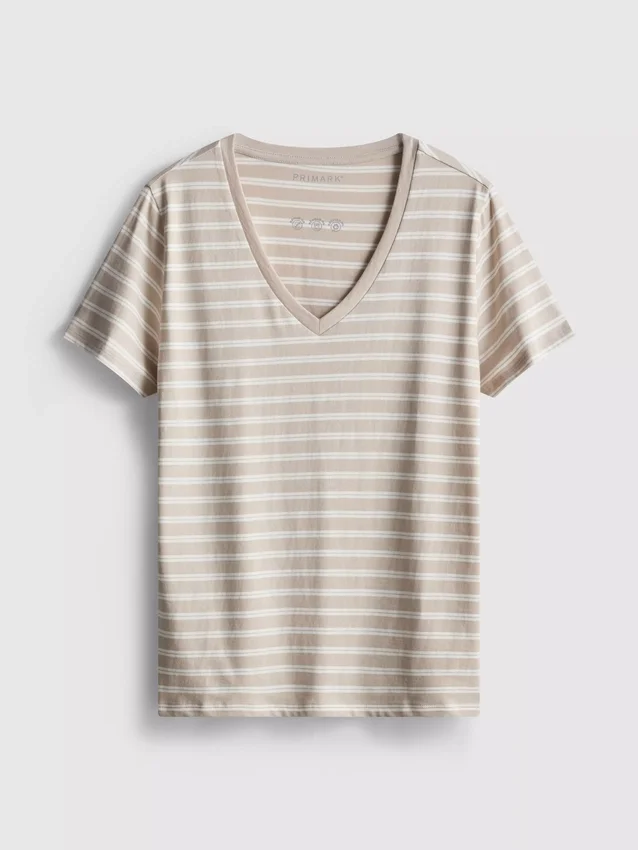 Cotton striped v-neck tee